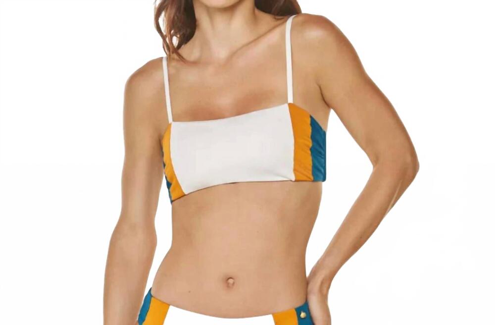 NEW DULZAMARA sarakiniko strapless top in white tricolor